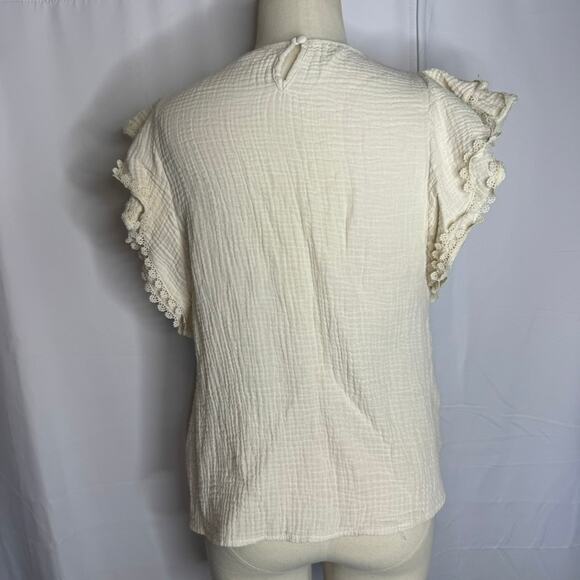 Hem & Thread Ivory Ruffle Sleeve Gauze Top Large NWOT Cotton Boho Cottagecore - Picture 4 of 9